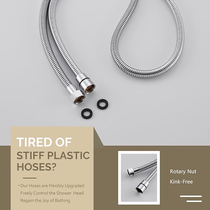 Angle Simple Flexible Shower Hose 59", Stainless Steel Handheld Shower Head Hose Replacement 1/2" IPS, Chrome
