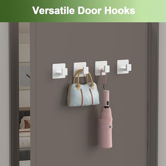 Adhesive Shower Hooks, Towel Hooks for Hanging Robe, Coat, Hat, Loofah, Heavy Duty Wall Hooks Stick on Bathroom, Kitchen and Office (2 Pack, White)