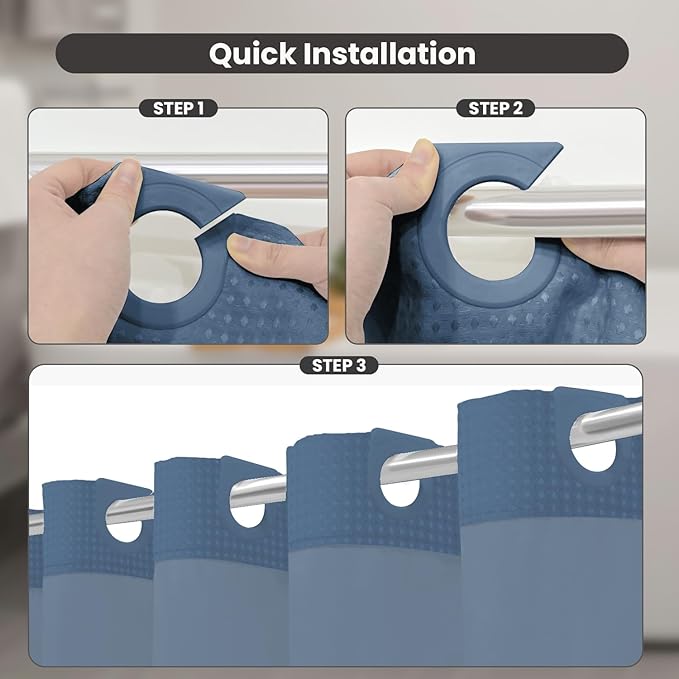 Inhousolu Extra Long No Hook Shower Curtain with Snap in Fabric Liner Set Waffle Weave 230GSM Weighted Hem, Waterproof & Washable Bathroom Curtain Spa with Mesh Top Window 72" W*84" L Moonlight Blue
