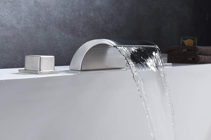 sumerain Roman Tub Faucets Brushed Nickel,Waterfall Spout for High Flow Rate,Include Valve and Trim Set
