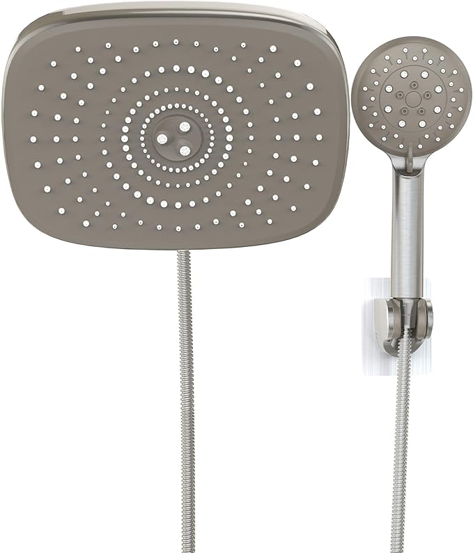 Veken 10'' Rain Shower Head with Handheld, High Pressure Rainfall Showerhead Combo with 5 Handheld Water Spray Modes for Bathroom Accessories, Home Decor, Detachable Dual Shower Heads, Brushed Nickel