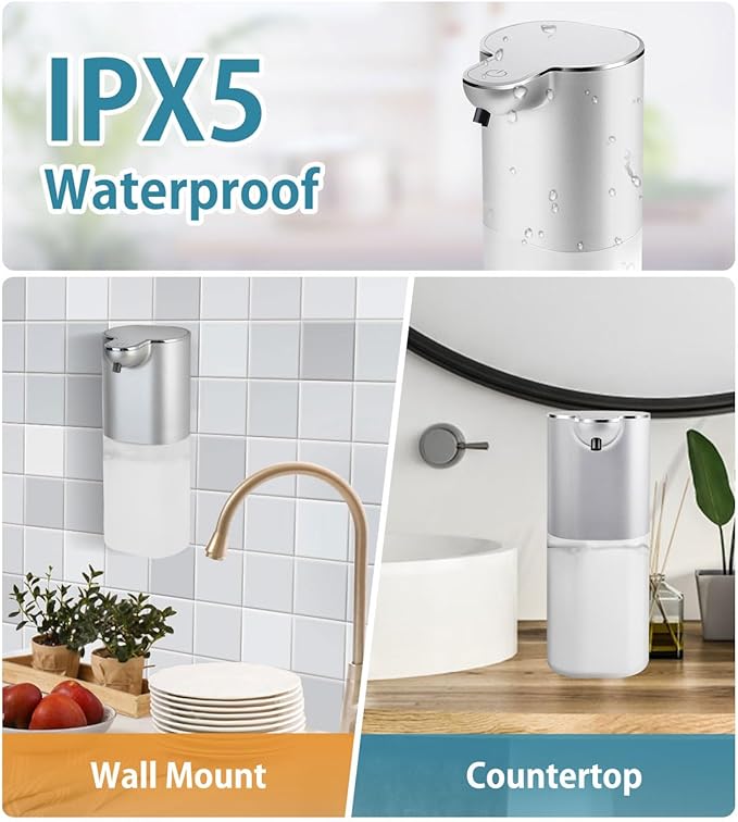 Automatic Liquid Soap Dispenser with 4 Adjustable Volume Control, Touchless Rechargeable Hands Free Auto Soap Dispenser for Kitchen, Bathroom, Hotel, Restaurant,13.5oz/ 400ml
