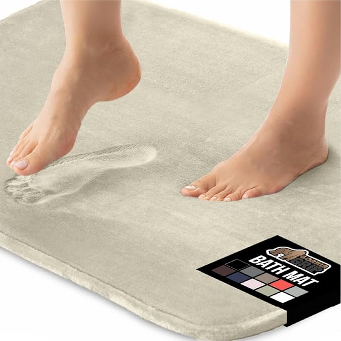 GORILLA GRIP Memory Foam Bath Rugs, Soft Absorbent Velvet Bathroom Mats, Durable Dots on Underside, Machine Washable Bathmat, Carpet Rug Room Decor for Shower Floor, 48x24 Mat, Champagne