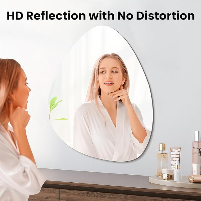 VASUHOME Triangle Frameless Bathroom Mirror, 24 x 32 Inch Wall Vanity Mirror, Large Wall Mounted Mirrors for Bathroom, Living Room, Bedroom