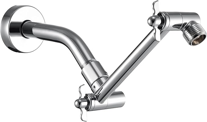 6 Inch Adjustable Shower Head Extension Arm, All-Metal Shower Arm Extender with Locking Set Screw for Rainfall, Fixed, Handheld Showerheads, G1/2 Universal Thread, Easy Installation, Chrome