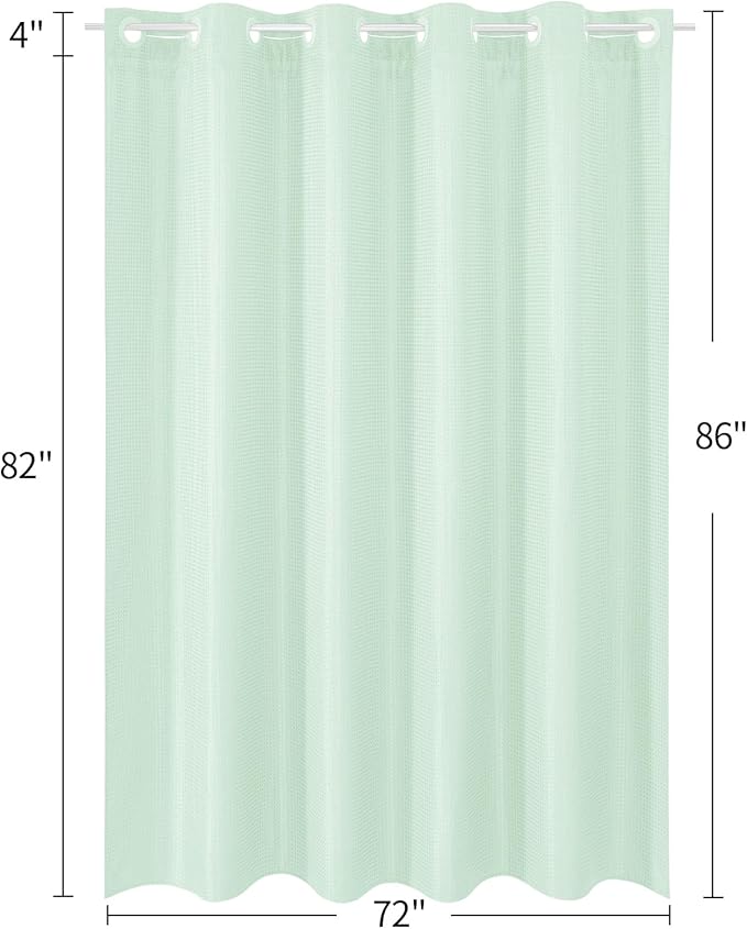 MitoVilla No Hooks Needed Extra Long Shower Curtain Liner Set, Green 86 inch XL Heavyweight Waffle Fabric Cloth Shower Curtains Set with Snap-in Liner for Modern Luxury Hotel & Spa Bathroom Decor