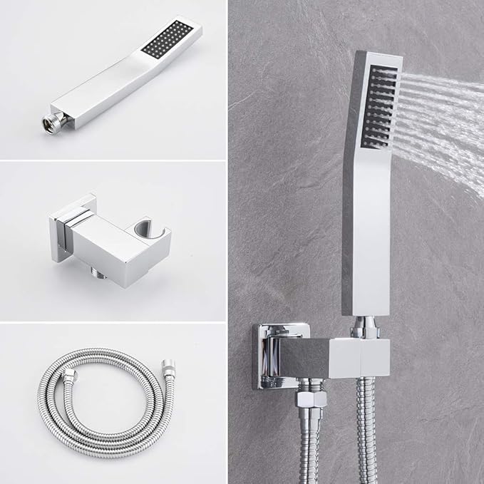 KOJOX Shower System with High Pressure 10 Inch Rainfall Shower Head, Handheld Shower head and Shower Faucet Trim, Rain Mixer Shower Set Wall Mounted Chrome（Valve Include）