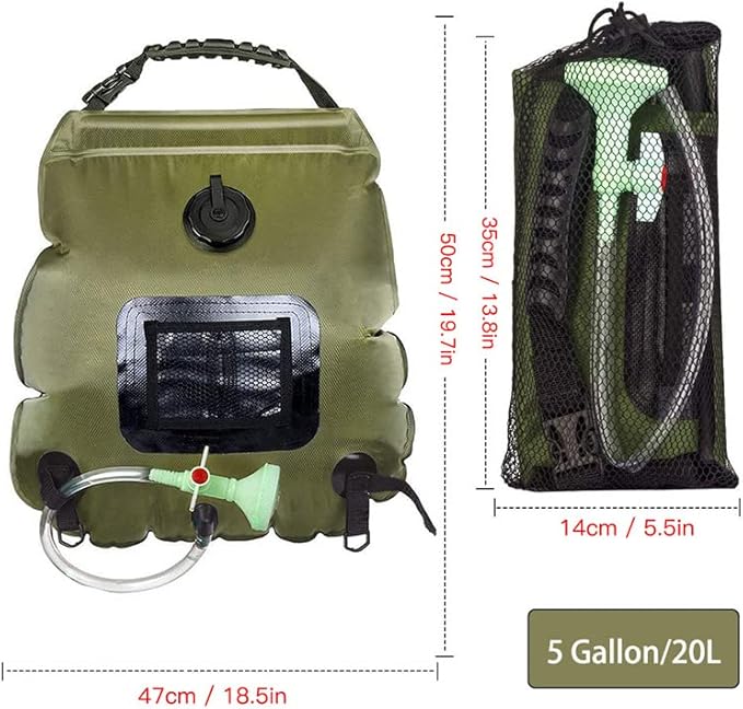 Solar Shower Bag 5 gallons 20L Solar Heating Camping Bath Bag, Large Capacity Water Storage Bath, Removable Hose,On Off Switchable Shower Head for Traveling Beach Swimming, Hiking