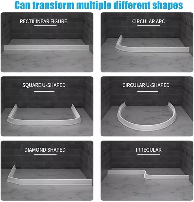 Flexible Rubber Shower Water Stopper Strip, 2m Length Bathroom Floor Dam Barrier with Strong for Wet and Dry Separation, Fits Shower Trays, Bathtub Edges, Kitchen Sinks and Toilet Areas