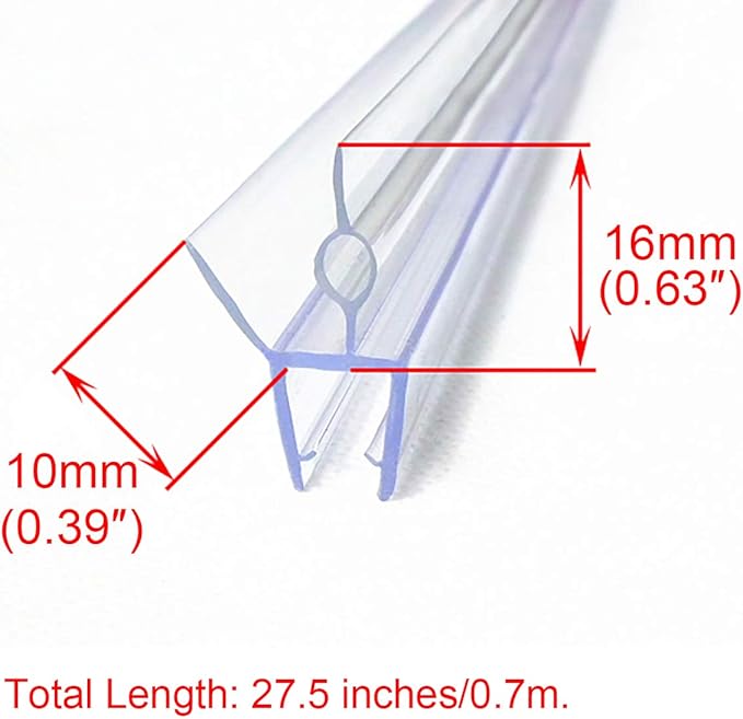 Frameless Shower Door Bottom Seal with Drip Rail for 1/2"(12mm) Glass, Length 27.5"/0.7m, Glass Door Sweep Stop Shower Leaking