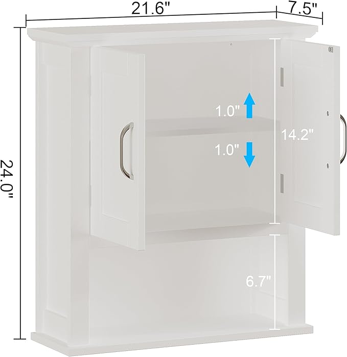 ChooChoo Wood Wall Cabinet with Doors, Medicine Cabinet with Adjustable Shelves Over The Toilet, Hanging Cabinet Wall Mounted for Bathroom, Kitchen, Living Room, White