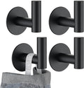 JQK Self Adhesive Towel Hook Black, No Drill Stick on Coat Robe Clothes Wall Hook for Bathroom Kitchen Garage 2 Pack, 304 Stainless Steel Matte Black, ATH110-PB-P4