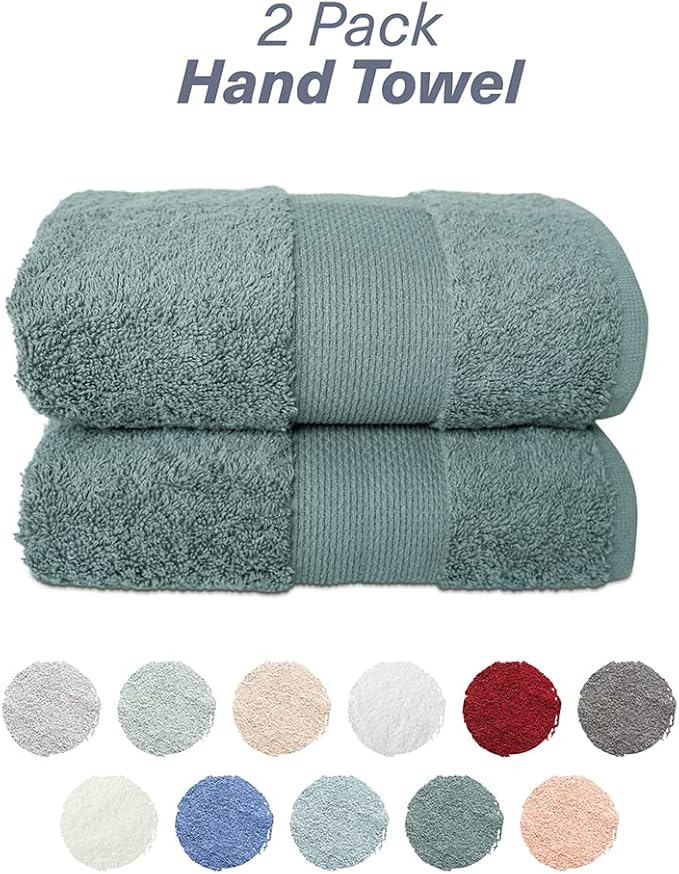 Hencely Luxury Hand Towel - Set of 2 (16x28 Inches) - Soft Turkish Cotton, Absorbent, Quick-Drying Face, Body, Kitchen, and Bathroom Towel (Hand Towels 2 Pack, Dark Green)