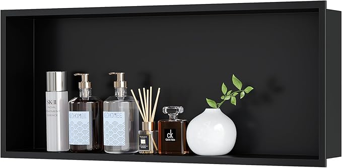Neodrain 30X12Inch Shower Niche, Matte Black Wall Cubby Stainless Steel Wall Shelf NO Tile Needed Recessed Niche Shower for Bathroom Storage