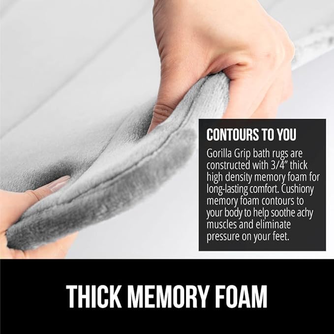 GORILLA GRIP Memory Foam Bath Mat, Soft Absorbent US Designed Bathroom Rug, Gripping Dots Machine Washable Bathmat, Cushioned Floor Mats, Shower Sink Rugs Room Décor Accessories, 42x24 Light Gray