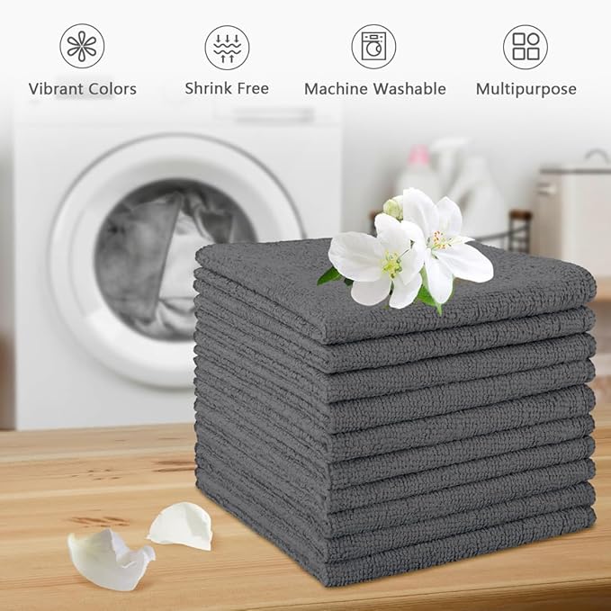 Orighty Washcloths Towels Set 20 Pack, Highly Absorbent and Soft Feel Microfiber Face Cloths, Multi-Purpose Wash Cloths & Hand Towels for Bathroom, Hotel, Spa, and Gym, 11.5x11.5 Inch, Grey