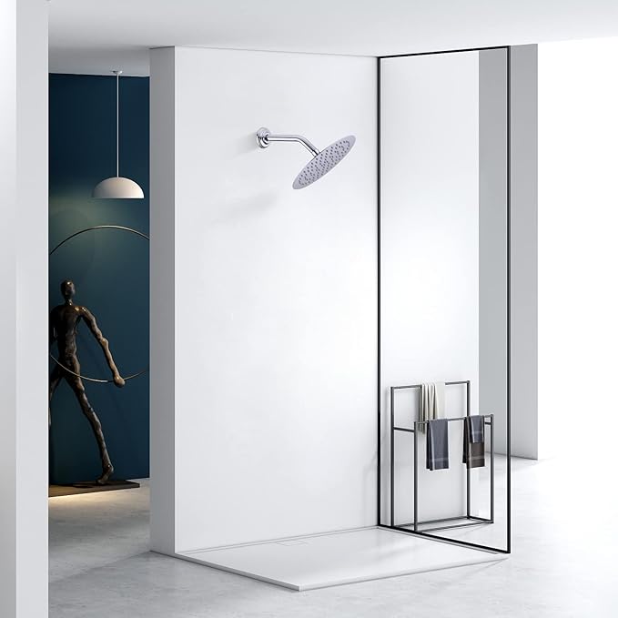 9 Inch Angled Shower Arm with Flange,Wall-Mounted Heavy Duty Stainless Steel, Shower Head Extension Extender Pipe Arm, For Fixed Bathroom Shower Head,Chrome