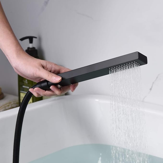 sumerain Bathtub Wall Faucet Matte Black with Waterfall Spout and Hand Shower, High Flow