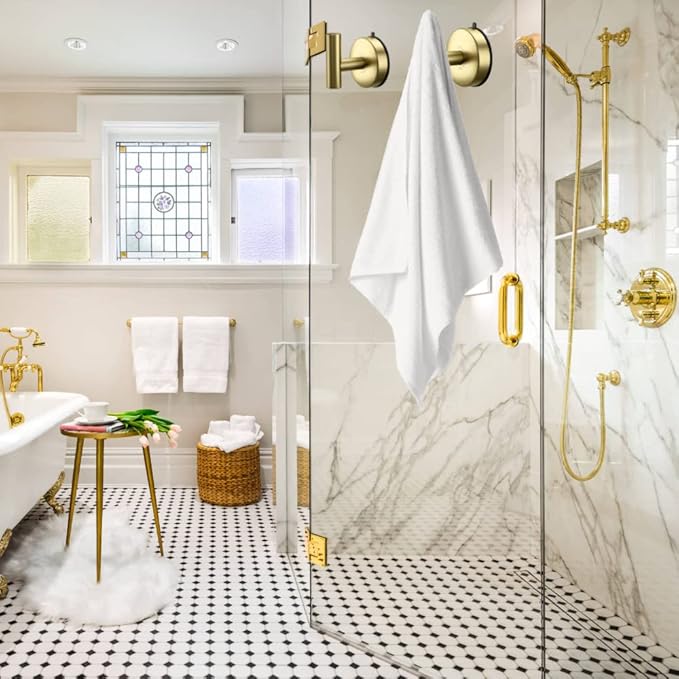 DGYB Large Suction Hooks for Bathrooms - Gold Towel Hooks Stainless Steel - 15 Lb Capacity - Removable, Heavy Duty