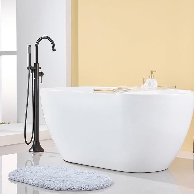 Free Standing Tub Faucet Oil Rubbed Bronze Freestanding Bathtub Faucet Floor Mount Brass Bathroom Tub Filler with Hand Shower