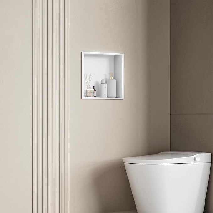 No Tile Needed Shower Niche - 12"x12" White 304 Stainless Steel Recessed Shelf,Over Mount Installation for Bathroom & Shower Wall,Waterproof