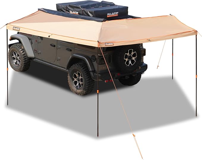 ALL-TOP Vehicle Awning 270 Degree 8.2' Rooftop Pull-Out Retractable 4x4 Weather-Proof UV50+ Side Awning for SUV/Truck/Van