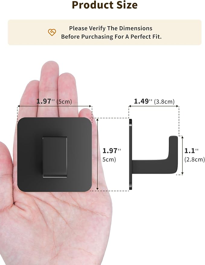 Square Self Adhesive Towel Hooks - 4 Pack Matte Black Metal Hooks, Right-Angle Design for Towels, Robes & Hats, Organize Bathroom, Kitchen, Entryway, Doors, Cabinets on Smooth Surfaces