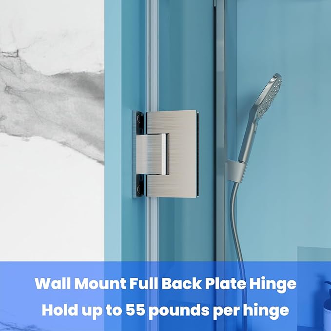 Shower Door Hardware Kit for Frameless Inline Hinged Doors, Includes Hinges, Square Pull Handles and Clamps, for 5/16"–3/8" Glass, Suitable for Bathtub or Standing Shower Setup, Chrome