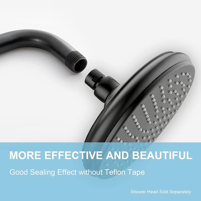 OFFO Shower Arm with Flange, 12 in Oil Rubbed Bronze Wall Mount Replacement Angle Shower Head Arm Wall-Mounted For Fixed Shower Head & Handheld Showerhead