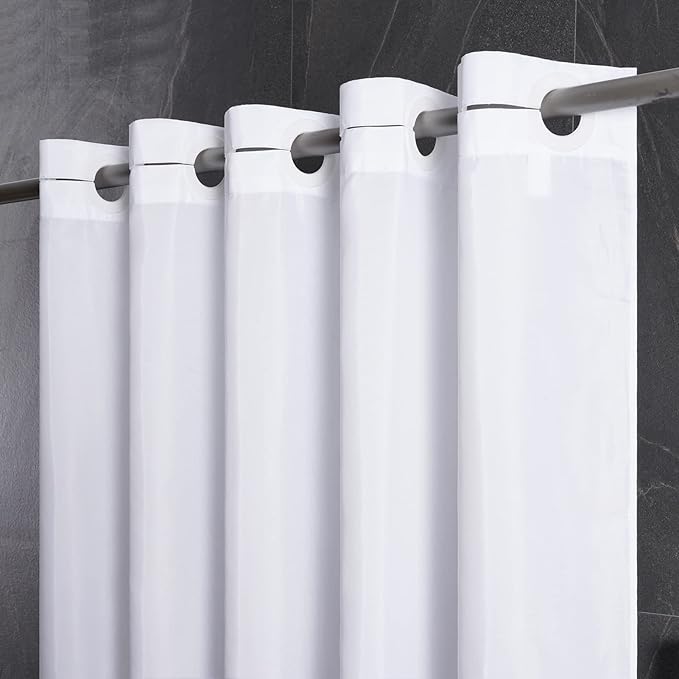 Furlinic No Hook Extra Long Shower Curtain 84 Length,Polyester Fabric Bathroom Curtains with 10 Plastic Split Grommets,Modern Hotel Style Waterproof White Shower Curtains,72x84.