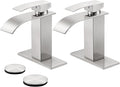 Bathroom Faucets Brushed Nickel Waterfall Bathroom Sink Faucet Modern Single Handle Bathroom Faucet for 1 or 3 Hole Mxier Tap Washbasin Faucet with Deck, Pop-up Drain and Supply Hoses 2 Pack
