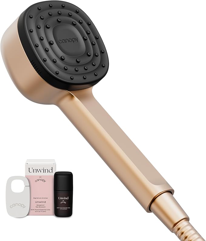 Canopy Handheld Filtered Shower Head & Scalp Massager - High Pressure Shower Head Filter for Hard Water - Reduce Impurities for Healthier Scalp, Skin & Hair - Hair Growth - Brass