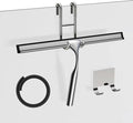 Shower Squeegee for Glass Door Stainless Steel Bathroom Squeegee Window Wiper, Includes Shower Door Hook, Adhesive Hook, and Spare Silicone Blade for Window Mirror Car 12-Inch