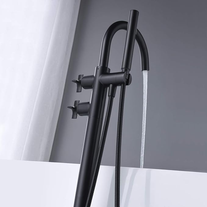 Freestanding Bathtub Faucet Tub Filler Black Floor Mount Brass Faucets with Hand Shower