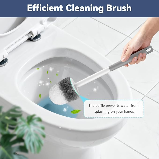 Toilet Brushes, 2 Pack Toilet Brush and Holder Set with Nylon Bristles Toilet Bowl Brush Compact Hidden Scrubber Brushes for Bathroom Deep Cleaning, Grey & White