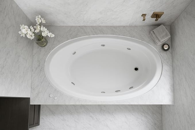 Carver Tubs - SR7242 - Modern Acrylic Fiberglass Whirlpool Water Massage Bathtub, 12 Jet w/Heater - White Acrylic Rectangle Bath Tub - Deep Relaxing Soak - 71"L x 48"W x 19.5"H
