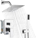 Chrome Shower System, 8 Inch High Pressure Rain Shower with Handheld, Wall Mount Shower Faucet Set for Bathroom, Rough-in Valve Body and Trim Included