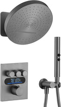 Lefton Shower System in Fahrenheit Display (Battery-free), 13” Overhead Round Rainfall Shower Head with All-in-one Handheld Spray Showerhead, 4-in-1 Control System, SSWM2501 (Grey)