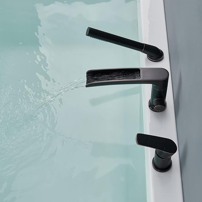 Waterfall Roman Tub Faucet Oil Rubbed Bronze Deck Mount Bathtub Faucets Brass Tub Filler Bathroom Faucets with Hand Shower