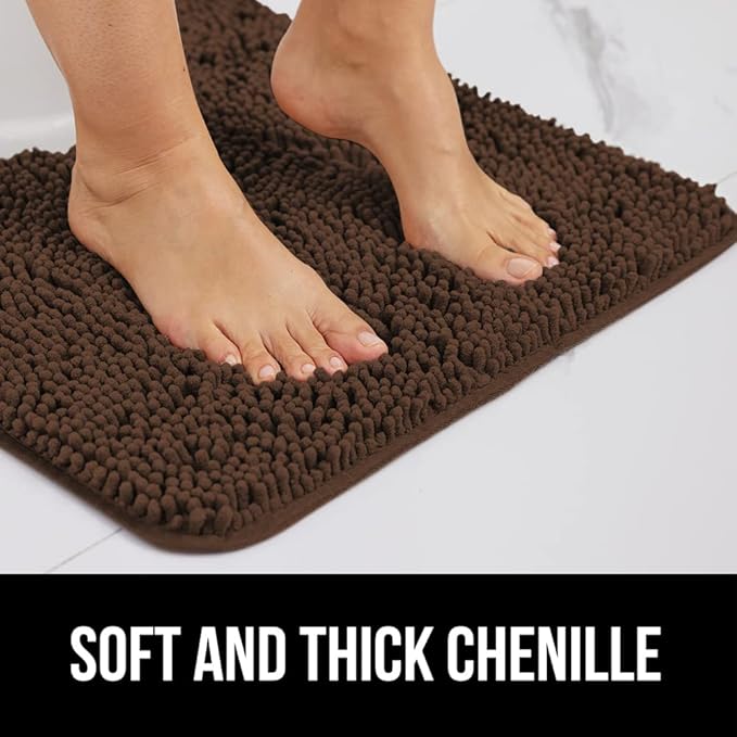 GORILLA GRIP Bath Rug Mat 36x24, Thick Soft Absorbent Chenille, Quick Dry Microfiber Mats, Rubber Backing Washable Shower Floor Rugs, Bathmat Runner, US Designed Bathroom Home Decor Accessories Brown