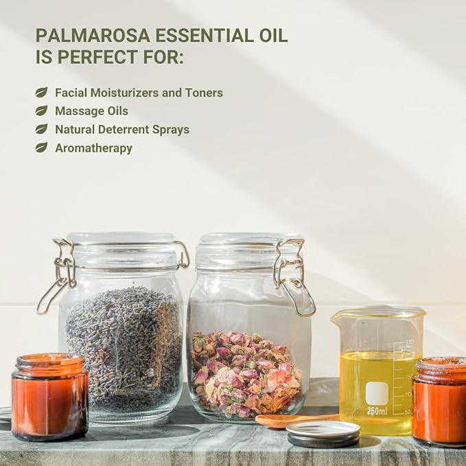 Palmarosa Essential Oil Direct from Norex Flavours India for Skin and Aromatherapy - Aceite de Palmarosa for Candle Scent for Candlemaking and Soaps (15ml)