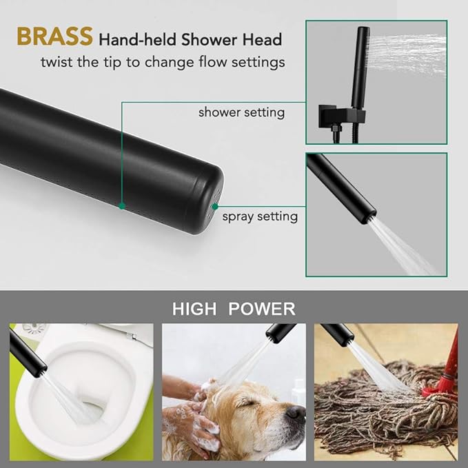 Hoimpro 12 Inch Shower Head System Set Bathroom Rain Mixer Shower Head 2 In 1 Handheld Sprayer Wall Mounted, Square Rainfall Shower Faucet Fixture Combo Valve Kits Brass Showerhead, Matte Black