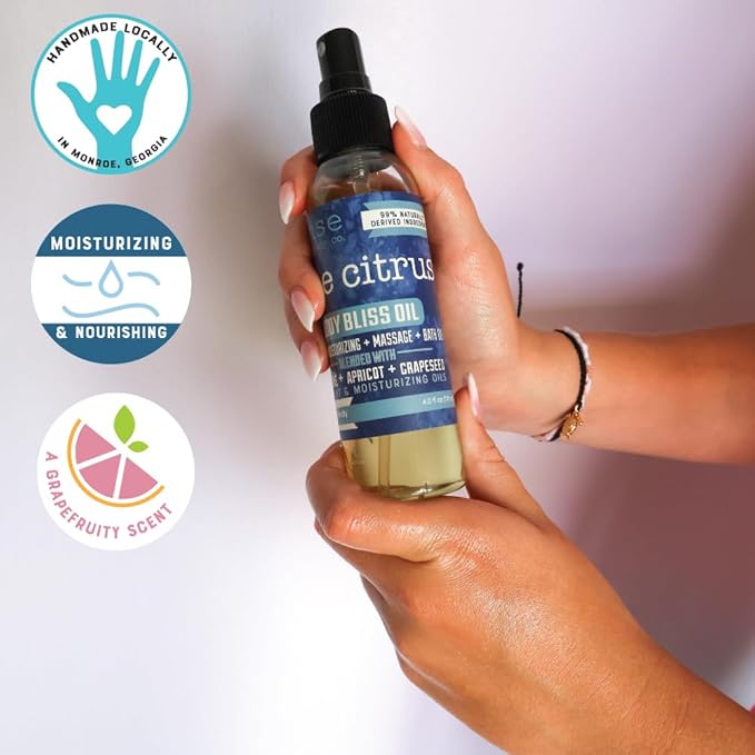 Rinse Bath & Body Blue Citrus Body Oil Moisturizer Spray - Natural Lightweight Fast Absorbing with Squalane, Grapeseed, Apricot & Vitamin E Oil for All Skin Types, 4 fl oz