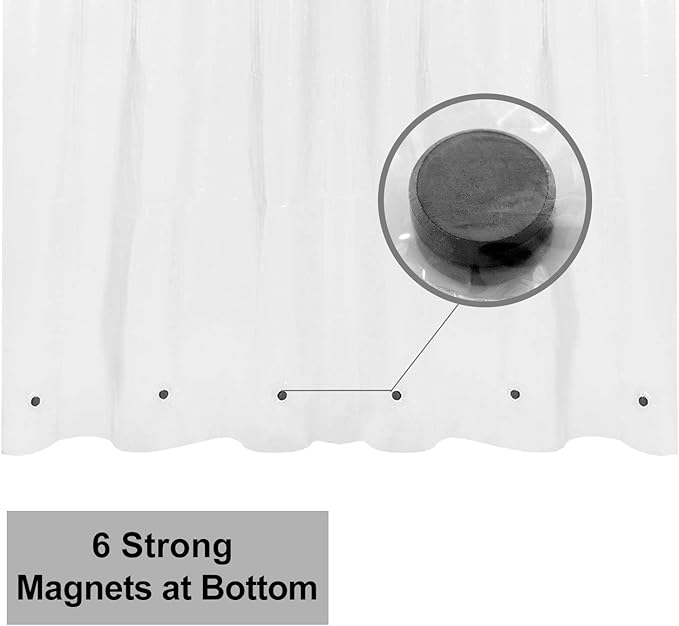 Barossa Design Clear Shower Curtain Liner 82 Width by 74 Height with Free Hooks - 6 Bottom Magnets, Waterproof PEVA, 12 Metal Grommets Curtain PEVA, 82x74