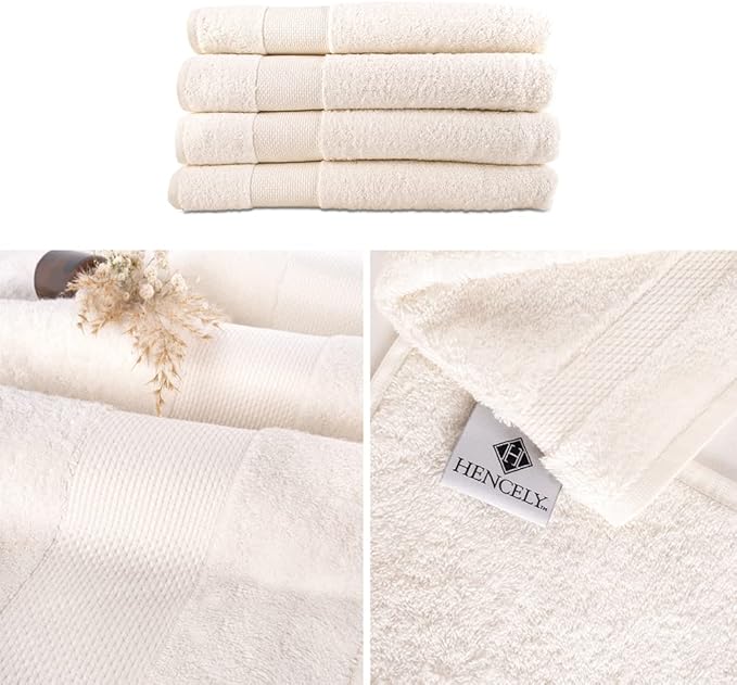 Hencely Premium Bath Towel Set of 4-28x58 Inches - High Absorbency, Quick Drying - 100% Soft Turkish Cotton Towels - Ideal for Home, Bathroom, Hotel, Spa, and Gym - Ivory