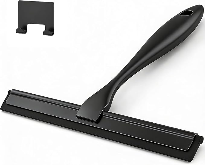 10-Inch All-Purpose Shower Squeegee for Shower Doors, Tile Shower Walls, Bathroom, Window, Glass and Car Windshield, Mirrors and Kitchen-Stainless Steel, Black
