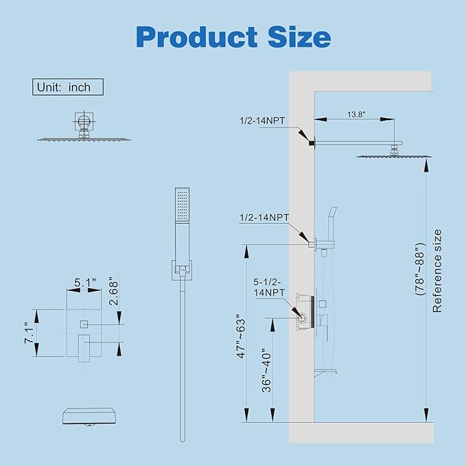 Shower System with Tub Spout, All Metal Tub Shower Faucet Set with 10'' Rain shower heads and handheld spray combo,Wall Mounted Tub Shower Systems with Valve and Trim Kit, Brushed Nickel
