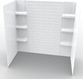 White Polystyrene Tub Wall Surround 32"x 60"x 58" - Waterproof, Easy-to-Install, Two Shelf Units Kit Included - Bathtub Wall Surround Panels - Subway Tiles Pattern, Classic Shelves