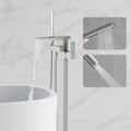 RUMOSE Brushed Nickel Bathtub Filler Freestanding Tub Filler Floor Mount Tub Faucet Waterfall Bathtub Faucet with CUPC Certified High Flow Brass Bath Shower Faucets with Handheld Sprayer