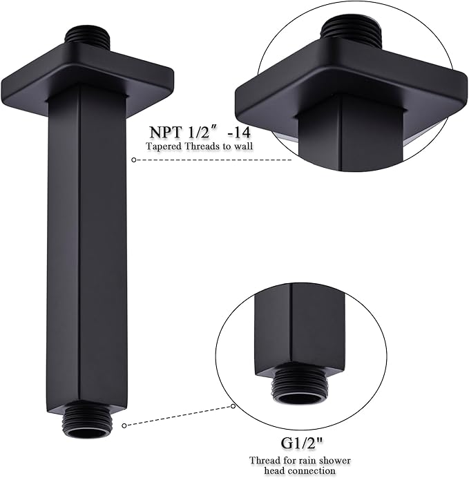 Black Shower Arm with Flange, BSTIIU Ceiling Mount Shower Head Extension Arm, Stainless Steel Square Shower Arm, 4 Inch